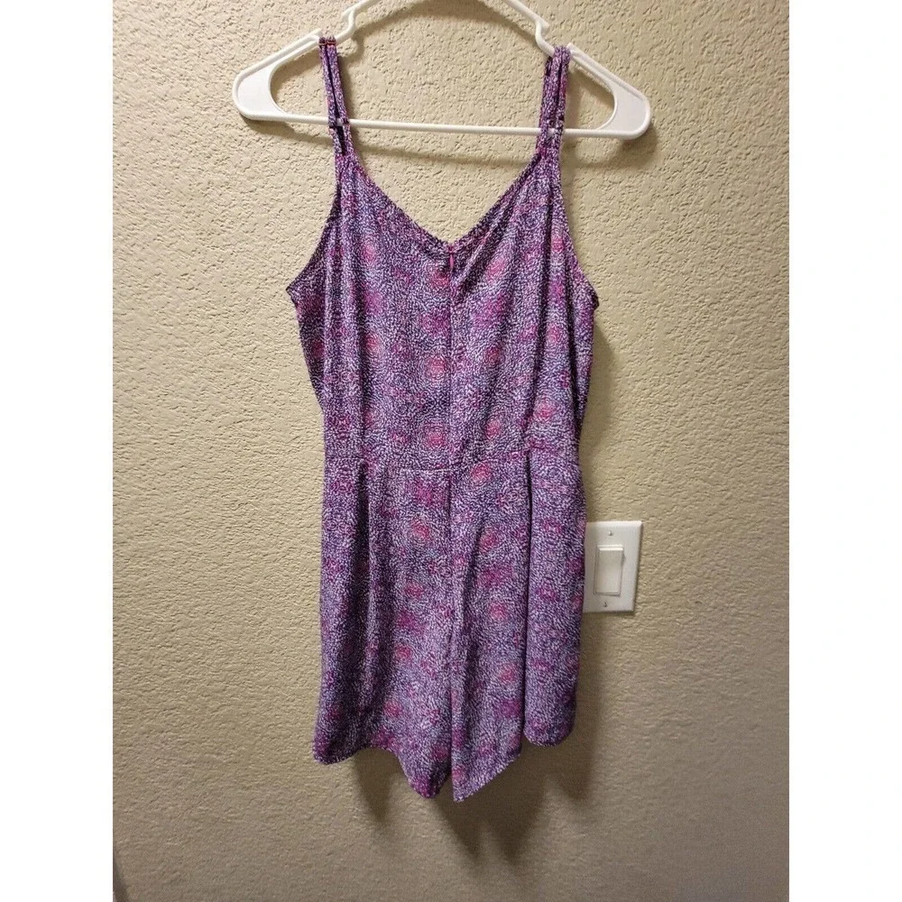 Aqua Romper Sleeveless Thin Straps Sweetheart Wide Leg Floral Zip Purple XS - Picture 4 of 4